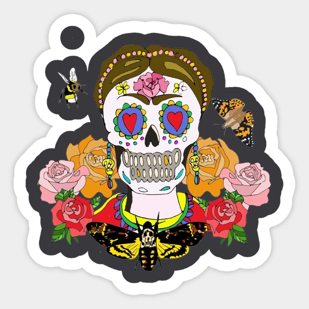 Skull and Roses with death's head moth Sticker by White B Gifts